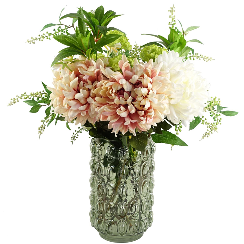 Leaf Chrysanthemum Artificial Flower Bundle with Glass Retro Vase 55cm 8 Pack Image 1