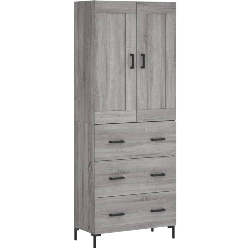 vidaXL 2 Door 3 Drawer Grey Sonoma Highboard with Metal Legs Image 2