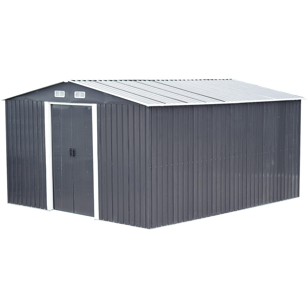 Living and Home 6.6 x 12.3 x 10.2ft Grey Peaked Steel Tool Storage Shed Image 1
