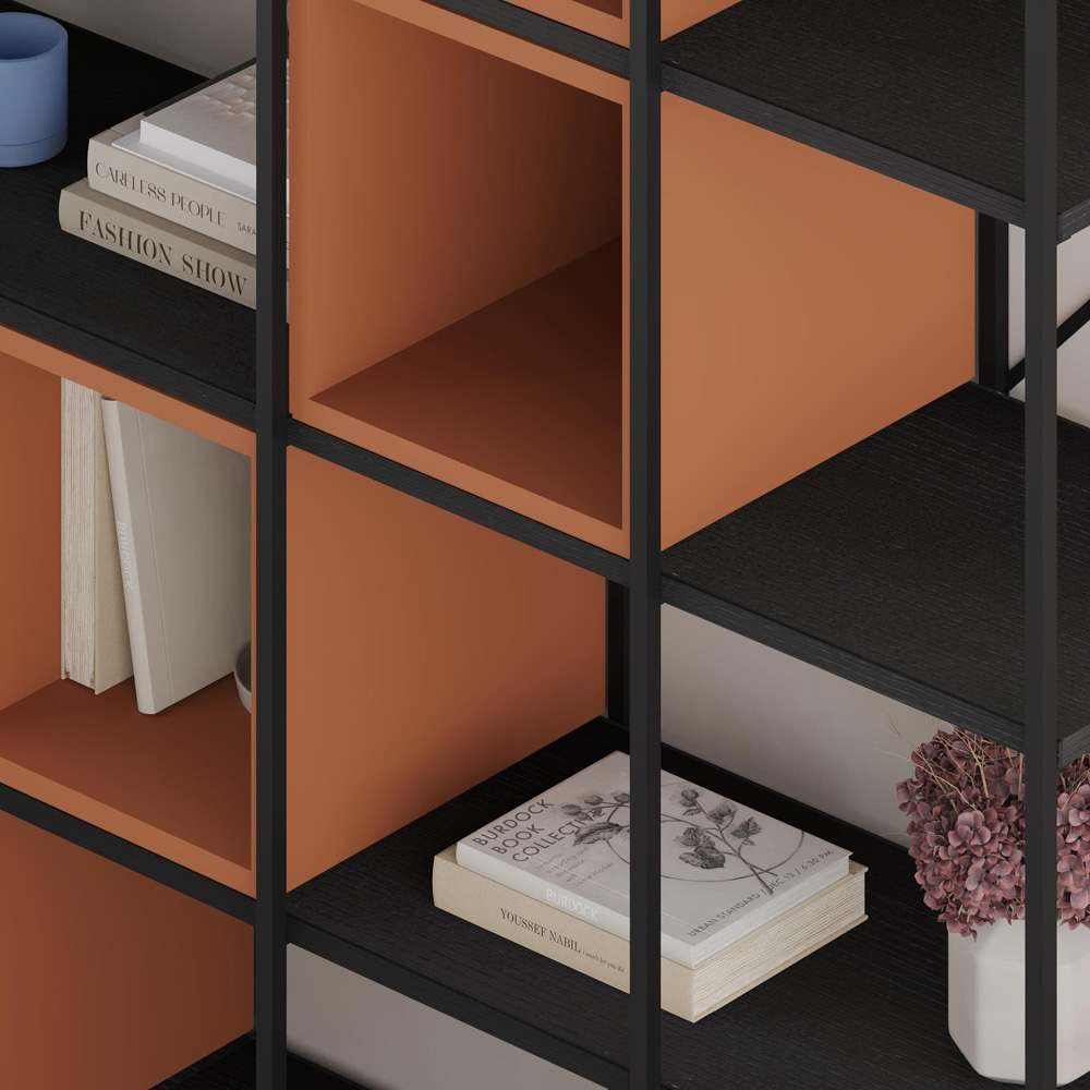 Decortie Vale Maxi 20 Shelf Black Wood and Cinnamon Bookcase Image 3