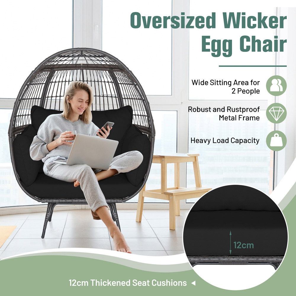 Costway Black Oversized Egg Lounger with 4 Cushions Image 6