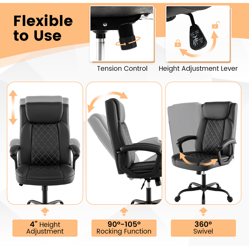 Costway Black Padded Armrests Swivel Office Chair Image 6