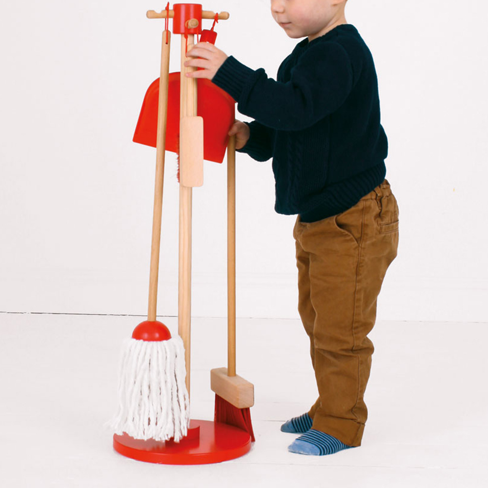 Bigjigs Toys Wooden Cleaning Stand Set Red Image 2