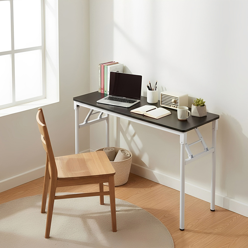 Living and Home Metal Frame Foldable Laptop Desk with Adjustable Feet Black and White Image 8