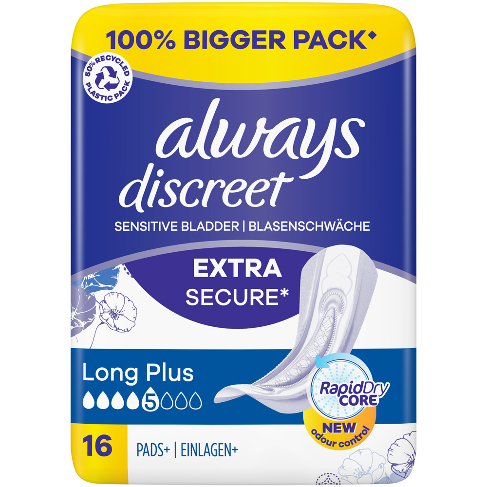 Always Discreet Extra Secure Incontinence Pads Long Plus 16 Pack Image 1