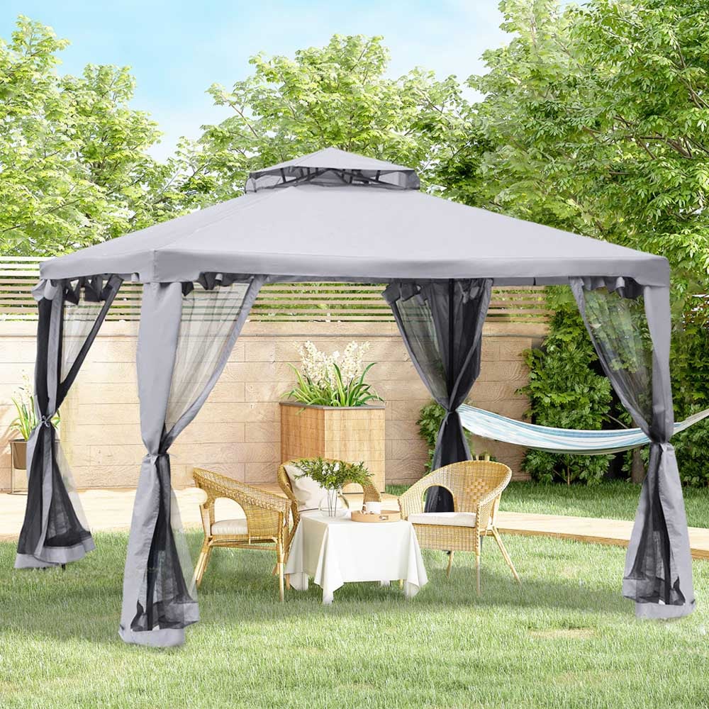 3x3m Gazebo 2-tier Roof Party Tent Grey Image 1