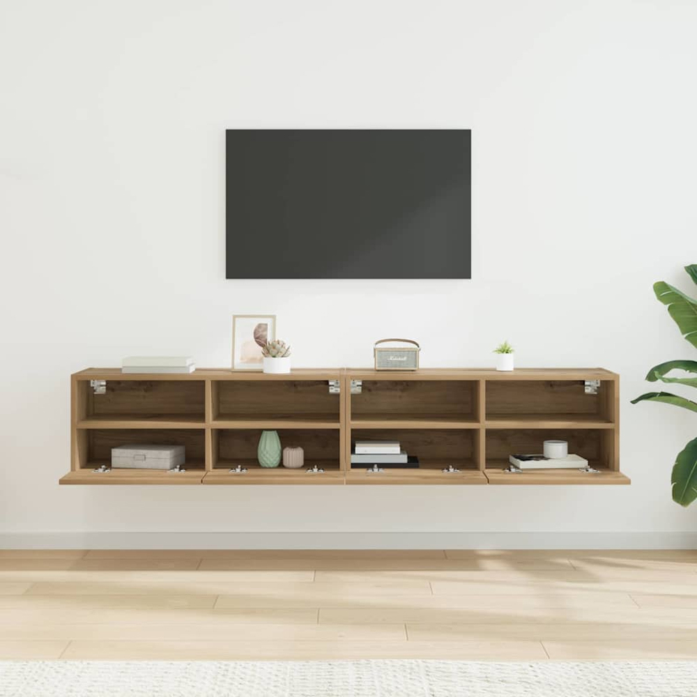 vidaXL 2 Door 2 Shelf Artisan Oak Wide Wall Mounted TV Unit Set of 2 Image 9