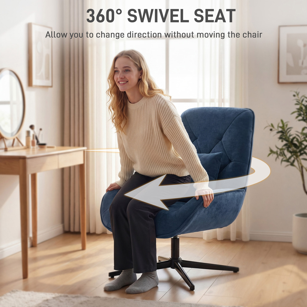 Portland Dark Blue Chenille Swivel Accent Chair with Lumbar Pillow Image 6
