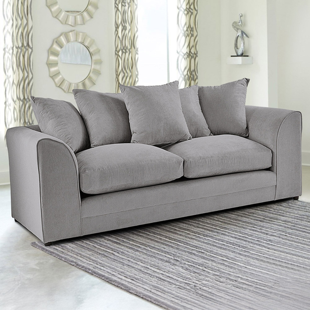 Portland Mirana Modern 3 Seater Grey Plush Velvet Sofa Image 1