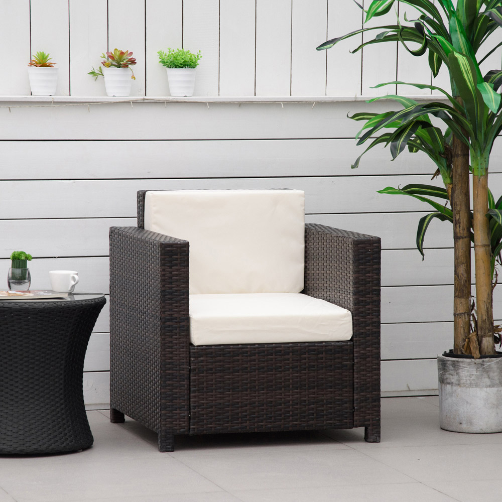 Outsunny Brown Rattan Armchair with Cushion Image 7