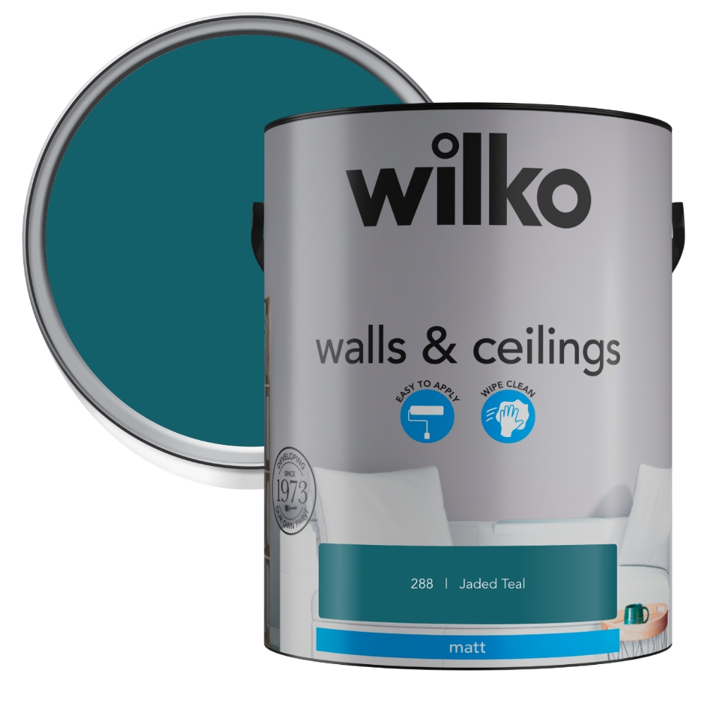 Wilko Walls & Ceilings Jaded Teal Emulsion Matt Paint 5L Image 1