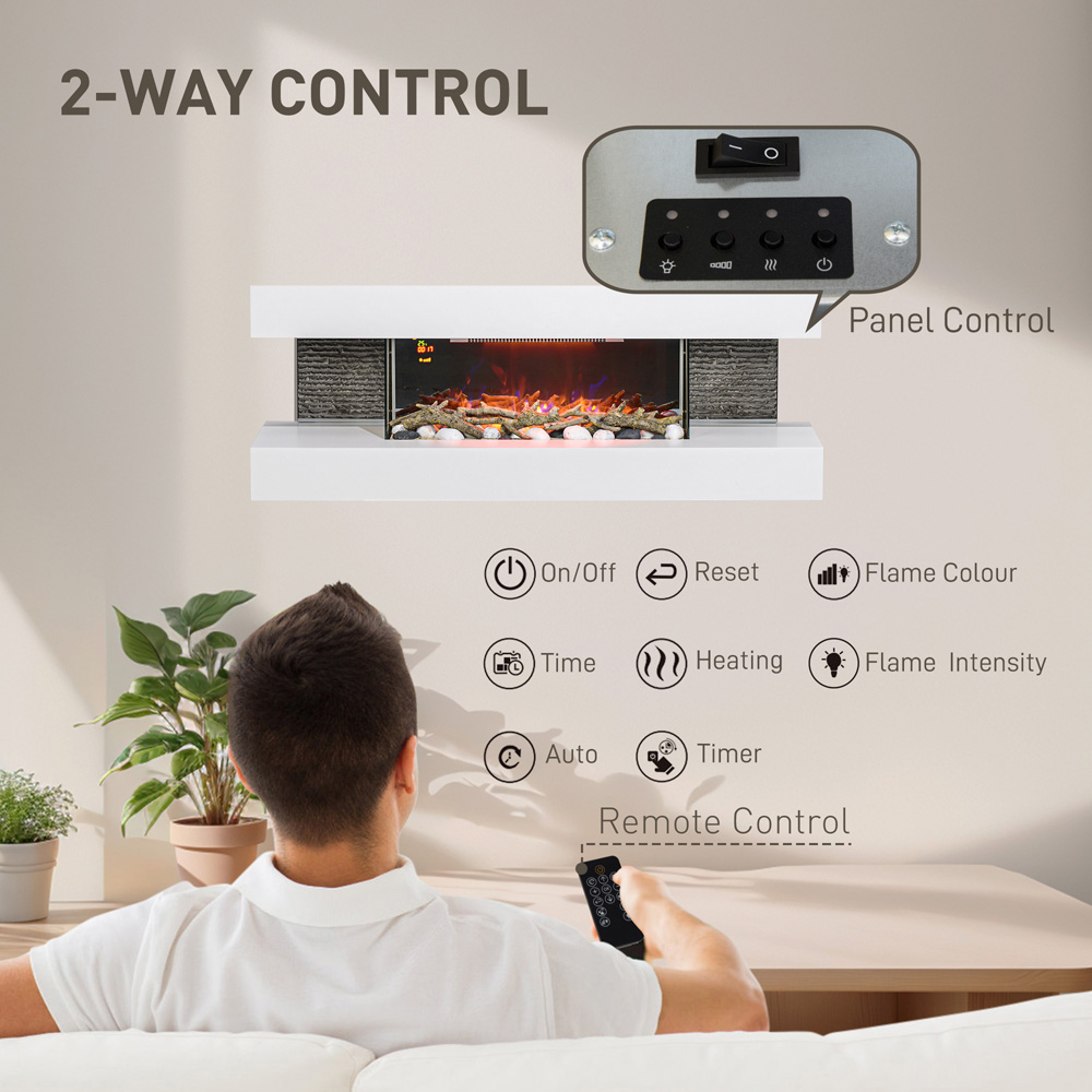 HOMCOM White Wall Mounted Electric Fireplace 2000W Image 5