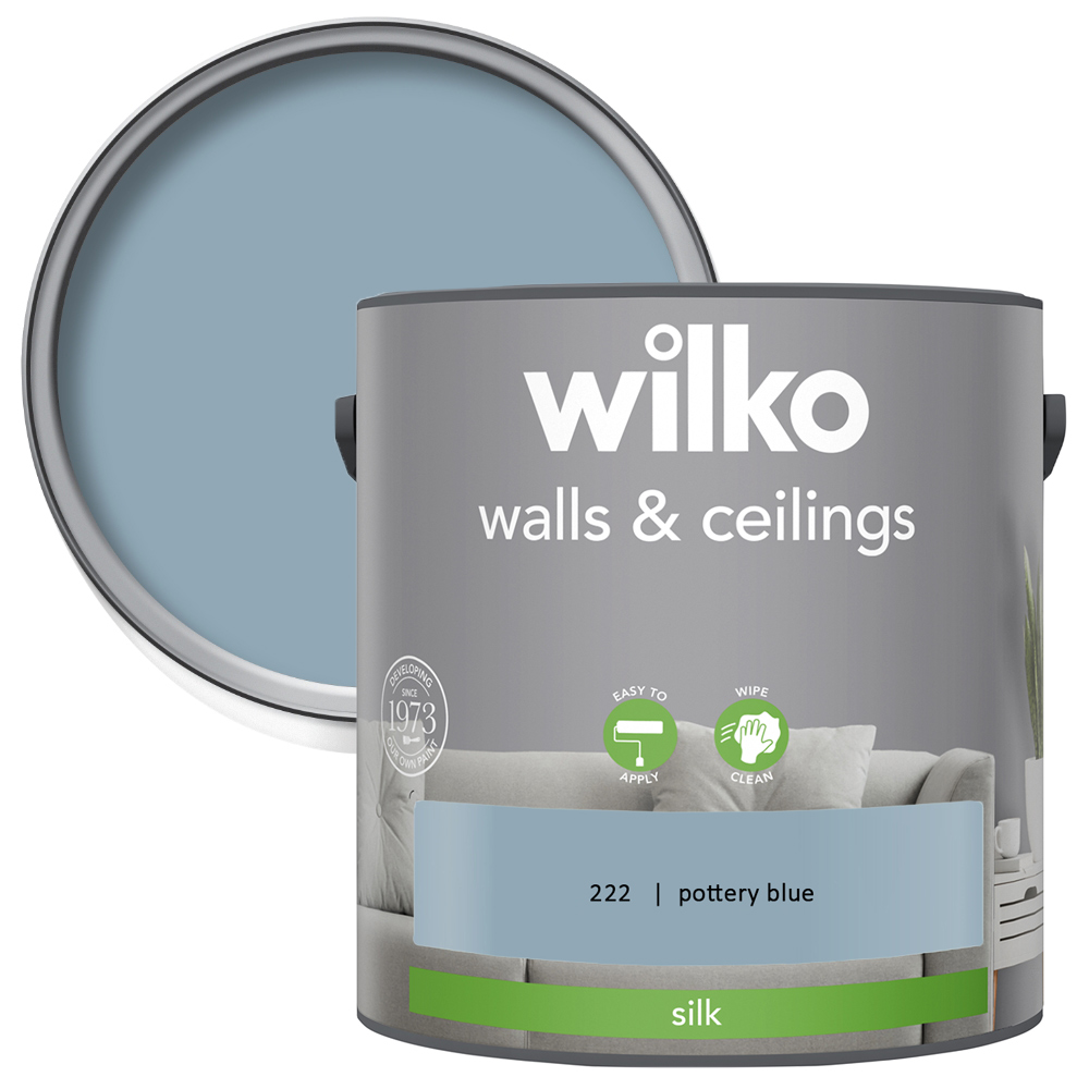 Wilko Walls & Ceilings Pottery Blue Silk Emulsion Paint 2.5L Image 1