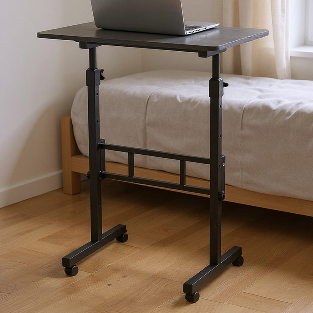 Living and Home Black Height Adjustable Mobile Desk with Lockable Wheels Image 1