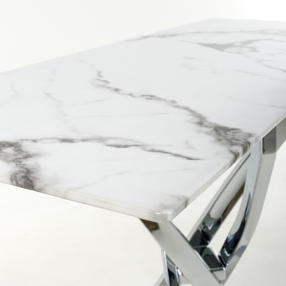 wilko Monaco Chrome and White Marble Glass Console Table Image 5