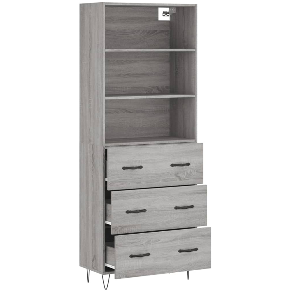 vidaXL 3 Drawer 3 Shelf Grey Sonoma Highboard Image 4
