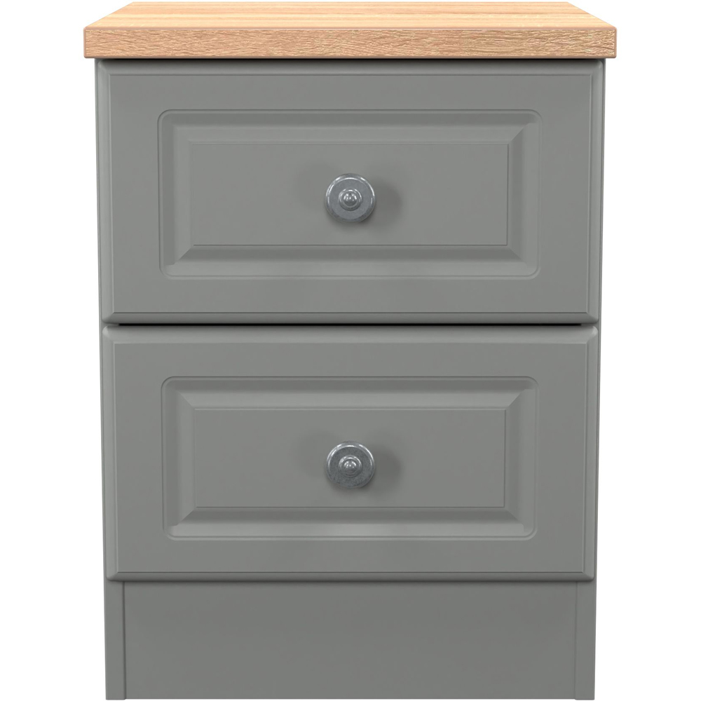 Crowndale Norfolk 2 Drawer Dusk Grey and Bardolino Oak Compact Bedside Cabinet Ready Assembled Image 2