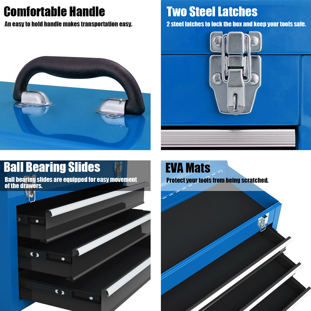 Costway Blue Portable Steel Tool Box with Double Latch Image 8