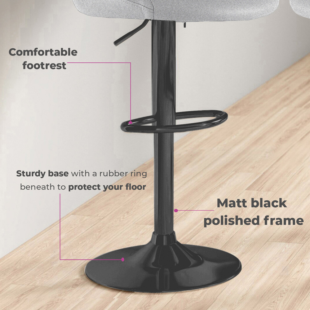 Neo Grey Crushed Velvet Swivel Bar Stool Set of 2 Image 6