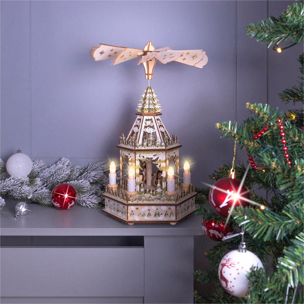 St Helens Festive Light Up Wooden Christmas Pyramid Decoration Image 3