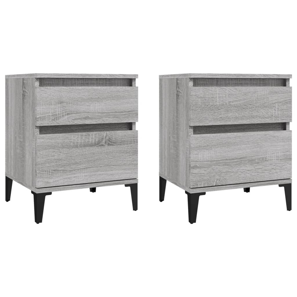vidaXL 2 Drawer Grey Sonoma Bedside Table Set of 2 Image 2