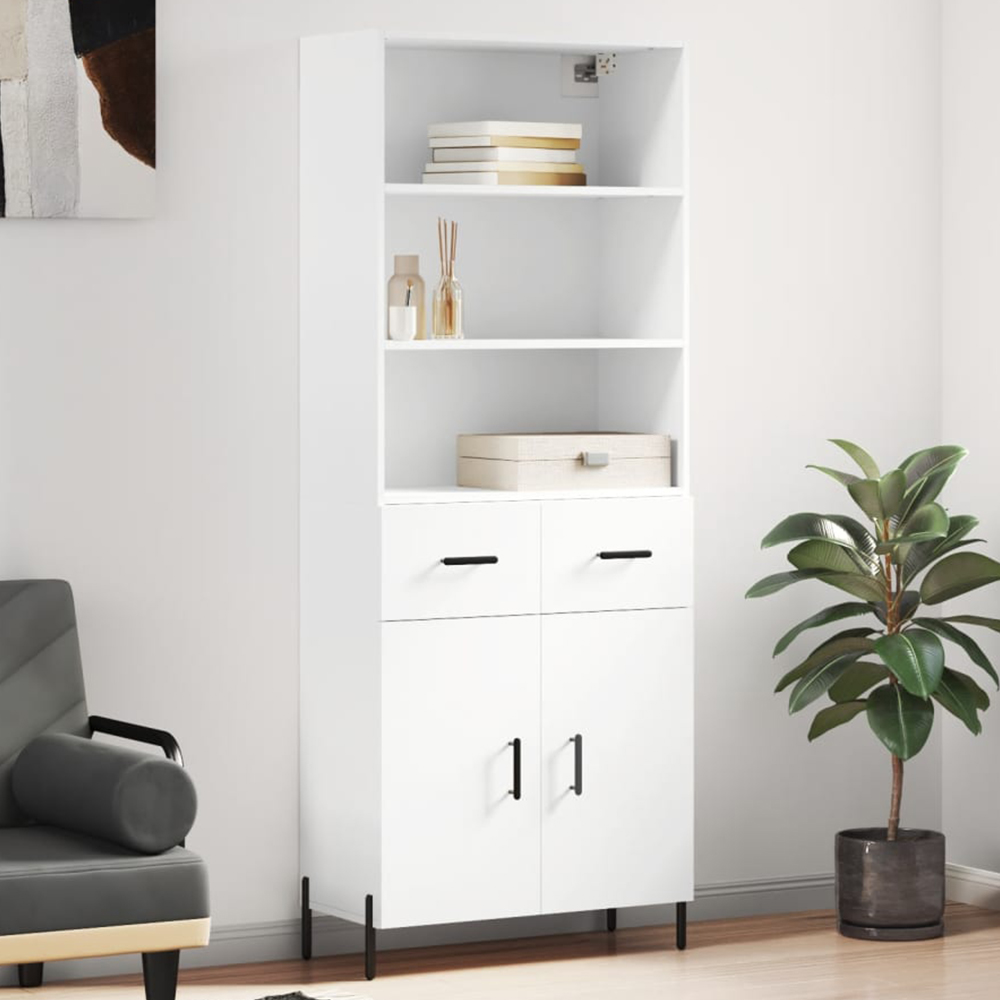 vidaXL 2 Door 2 Drawer 3 Shelf White Highboard Image 1