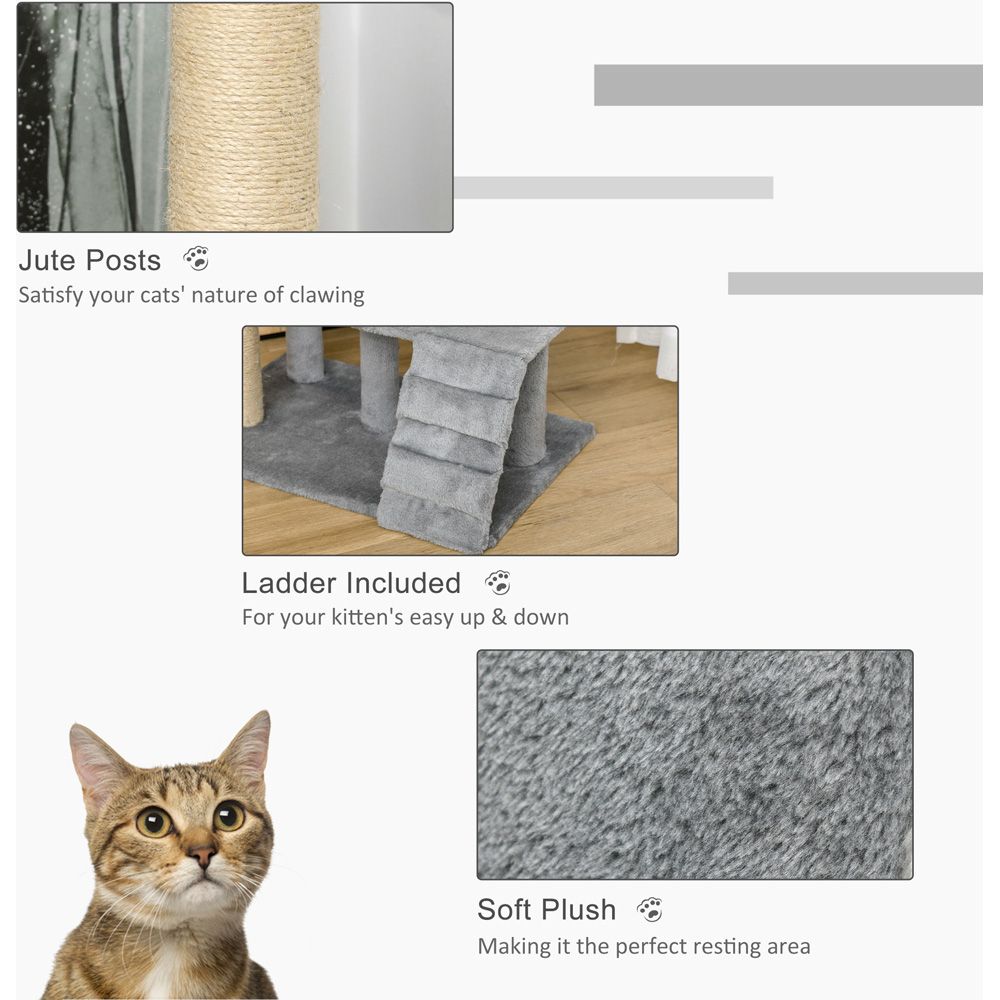 PawHut Light Grey Cat Tree with Climbing Ladder and Scratching Post Image 5