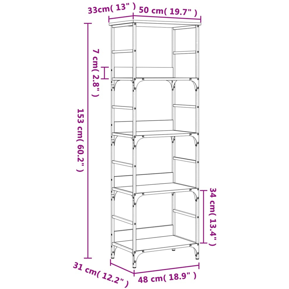 vidaXL 4 Open Shelf Grey Sonoma Bookshelf Image 9