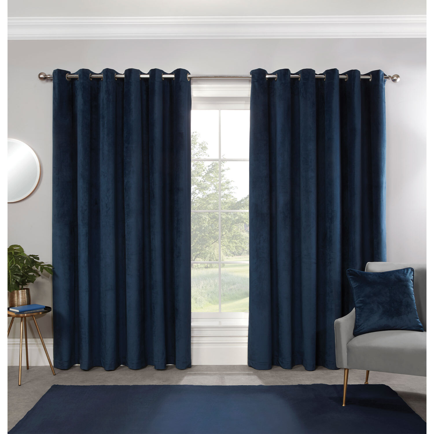 Divante Vermont Navy Velvet Blackout Eyelet Curtains 168 x 229cm Image 1