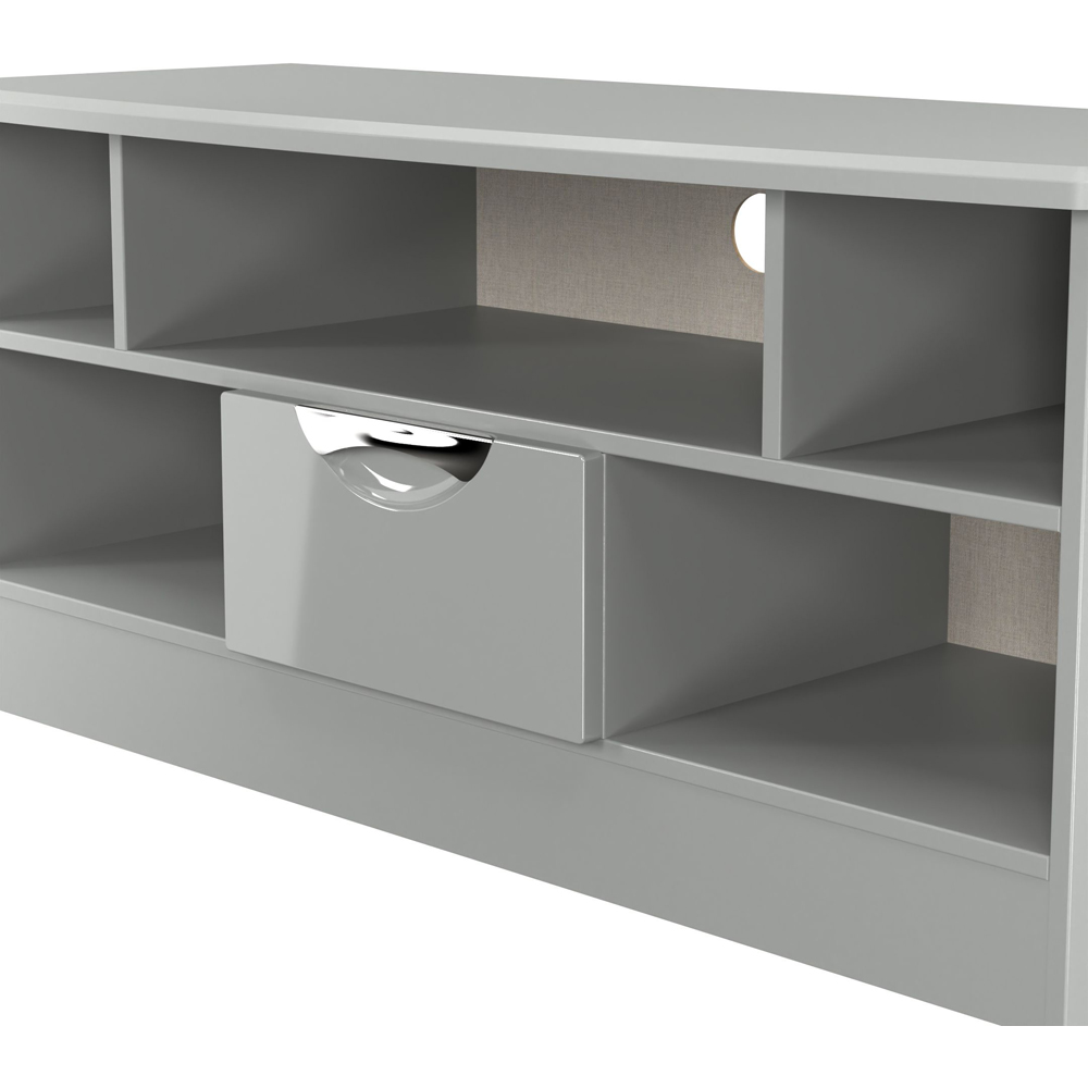 Crowndale Camden Single Drawer 5 Shelf Grey Gloss and Dusk Grey Low Corner TV Unit Ready Assembled Image 5