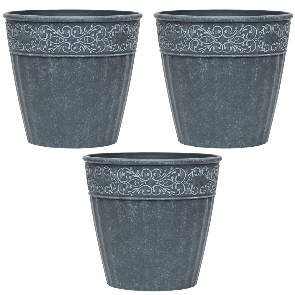 Garden Gear Damask Lead Effect Planter 28cm 3 Pack Image 1