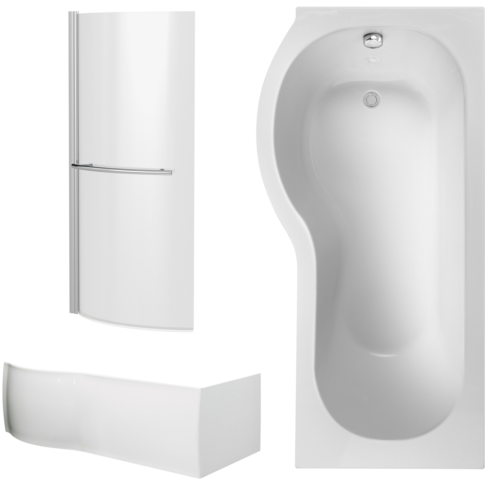 nuie 1700mm Left Hand P-Bath with Panel and Chrome Screen Image 1
