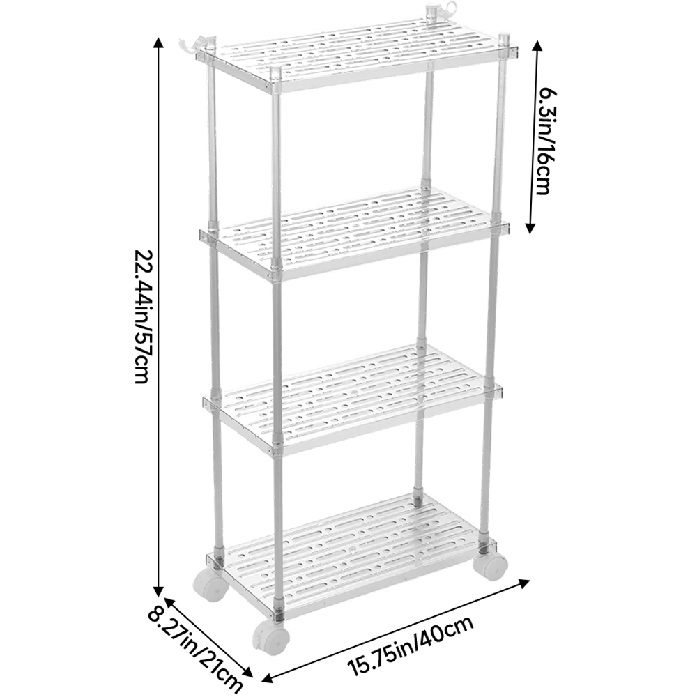 Living and Home 4-Tier Transparent and Silver Storage Cart Image 8
