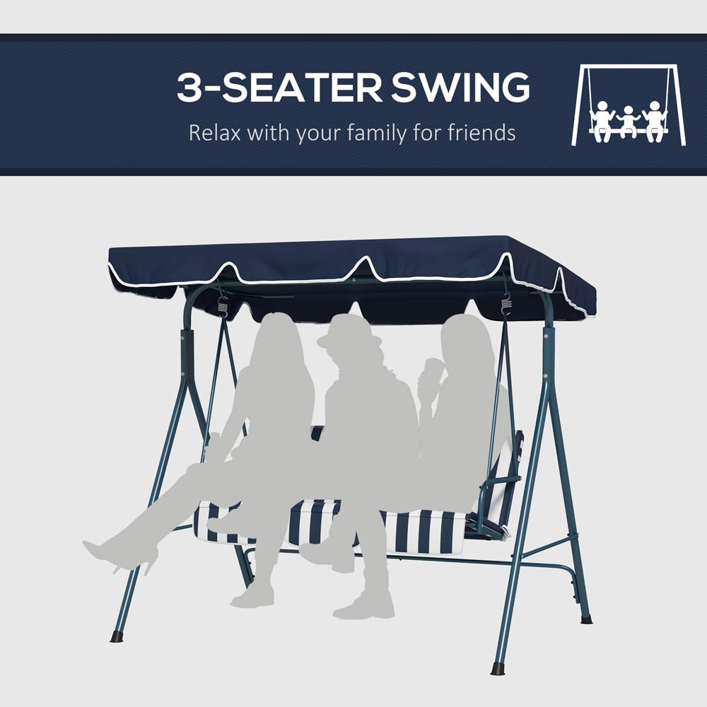 Outsunny 3 Seater Blue and White Swing Chair with Canopy Image 7
