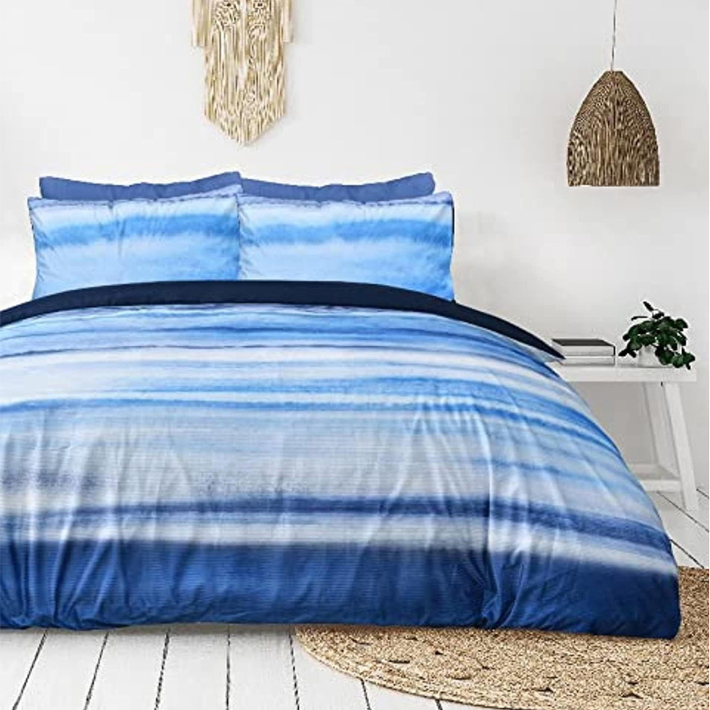 Smart Living Double Blue Ribbed Velvet Duvet Cover Set Image 1