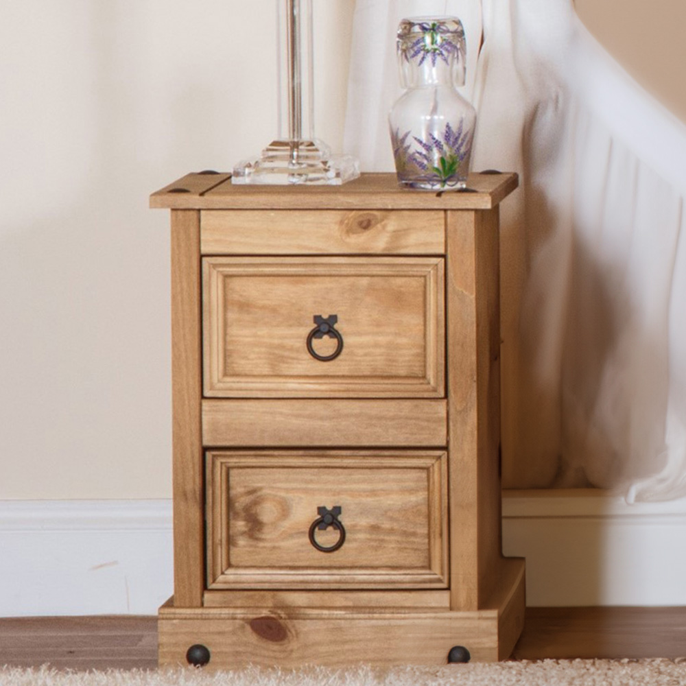 Corona 2 Drawer Antique Wax Petite Bedside Table Image 1