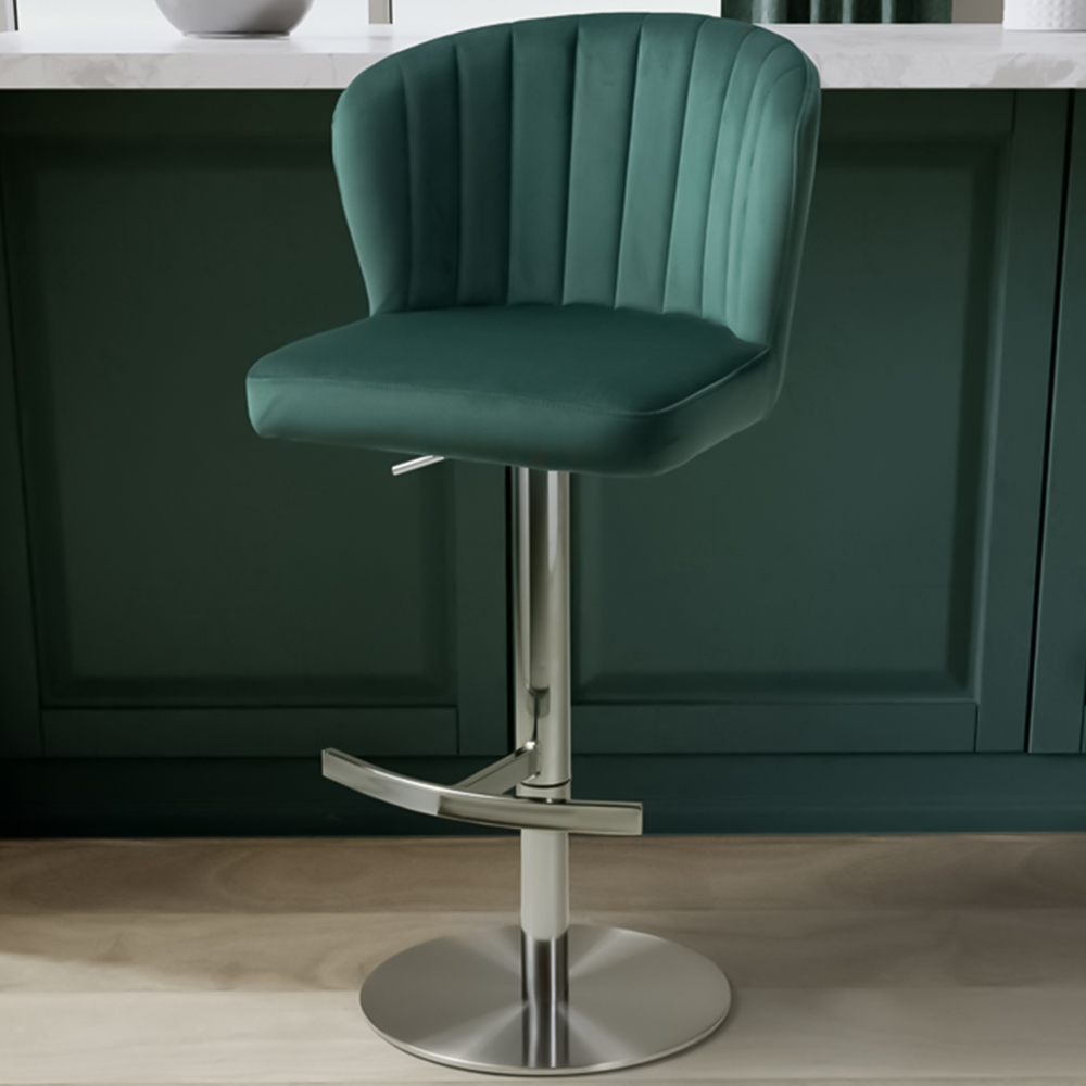 Shankar Sigma Green Brushed Velvet Bar Stool Image 1