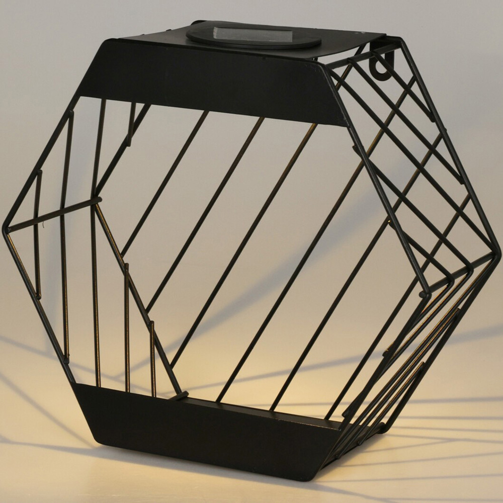 Jack Stonehouse Black Iron Hexagonal Solar LED Garden Wall Planter 24cm Image 2