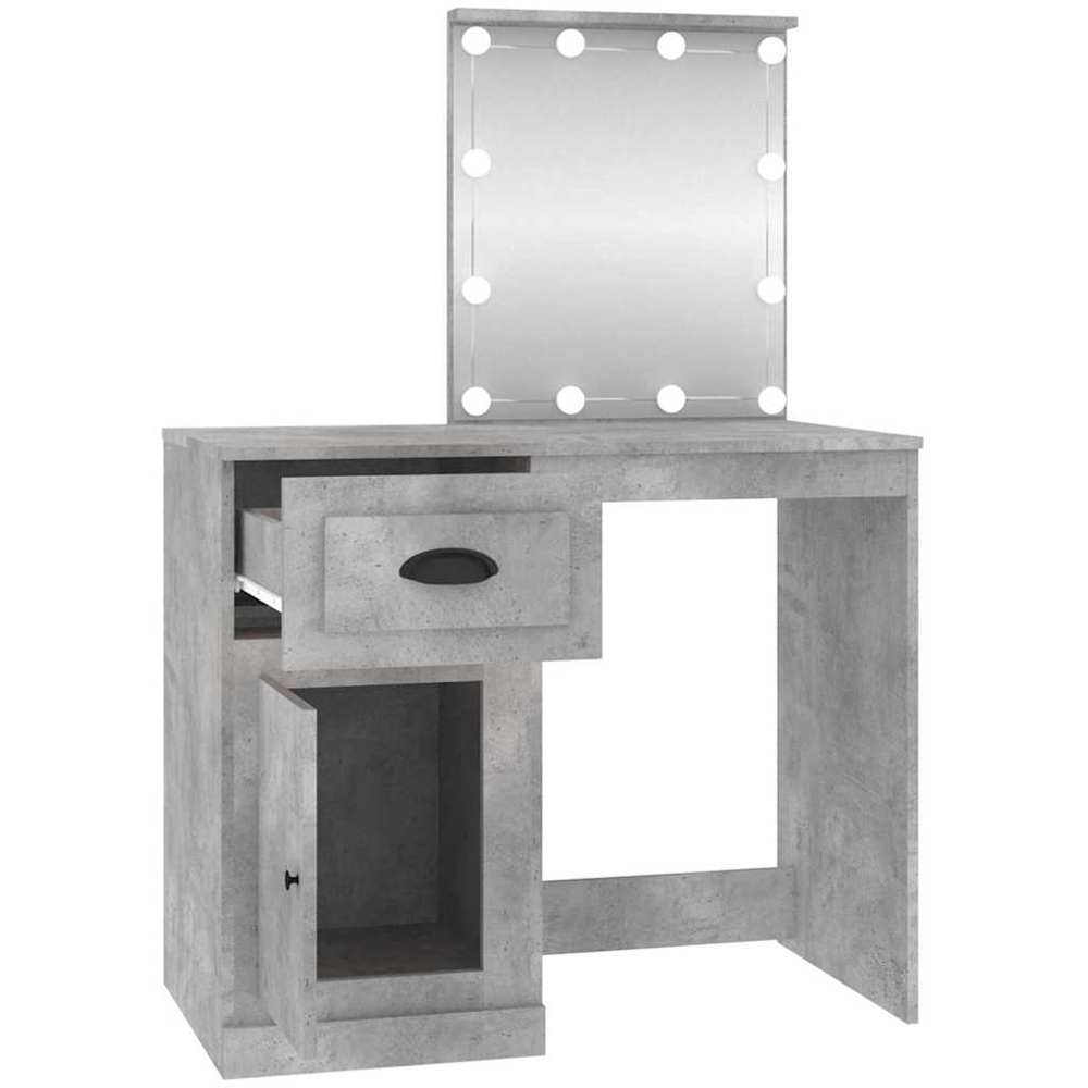 vidaXL Single Door Single Drawer Concrete Grey Dressing Table with LED Mirror Image 3