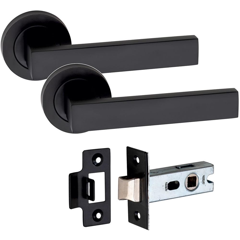 Golden Grace Delta Matt Black Door Handle Pair with Tubular Latch 52mm 4 Pack Image 3