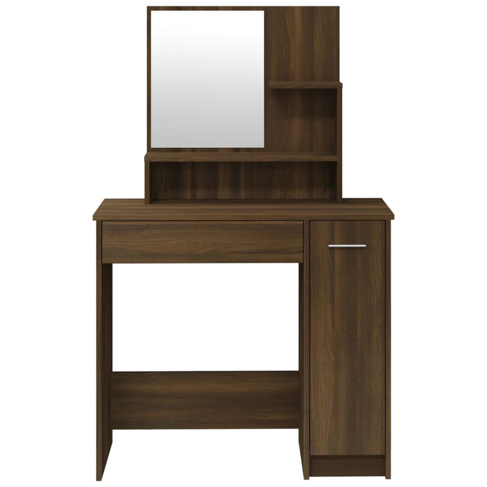 vidaXL Single Door Single Wide Drawer Brown Oak Dressing Table with Mirror Image 6