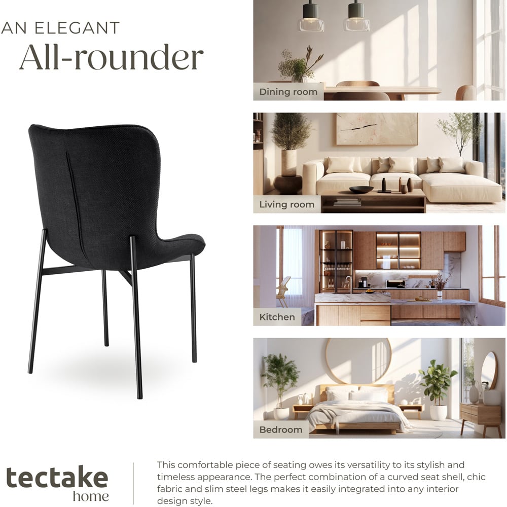 tectake Tessa Set of 6 Black Woven Fabric Padded Dining Chair Image 7