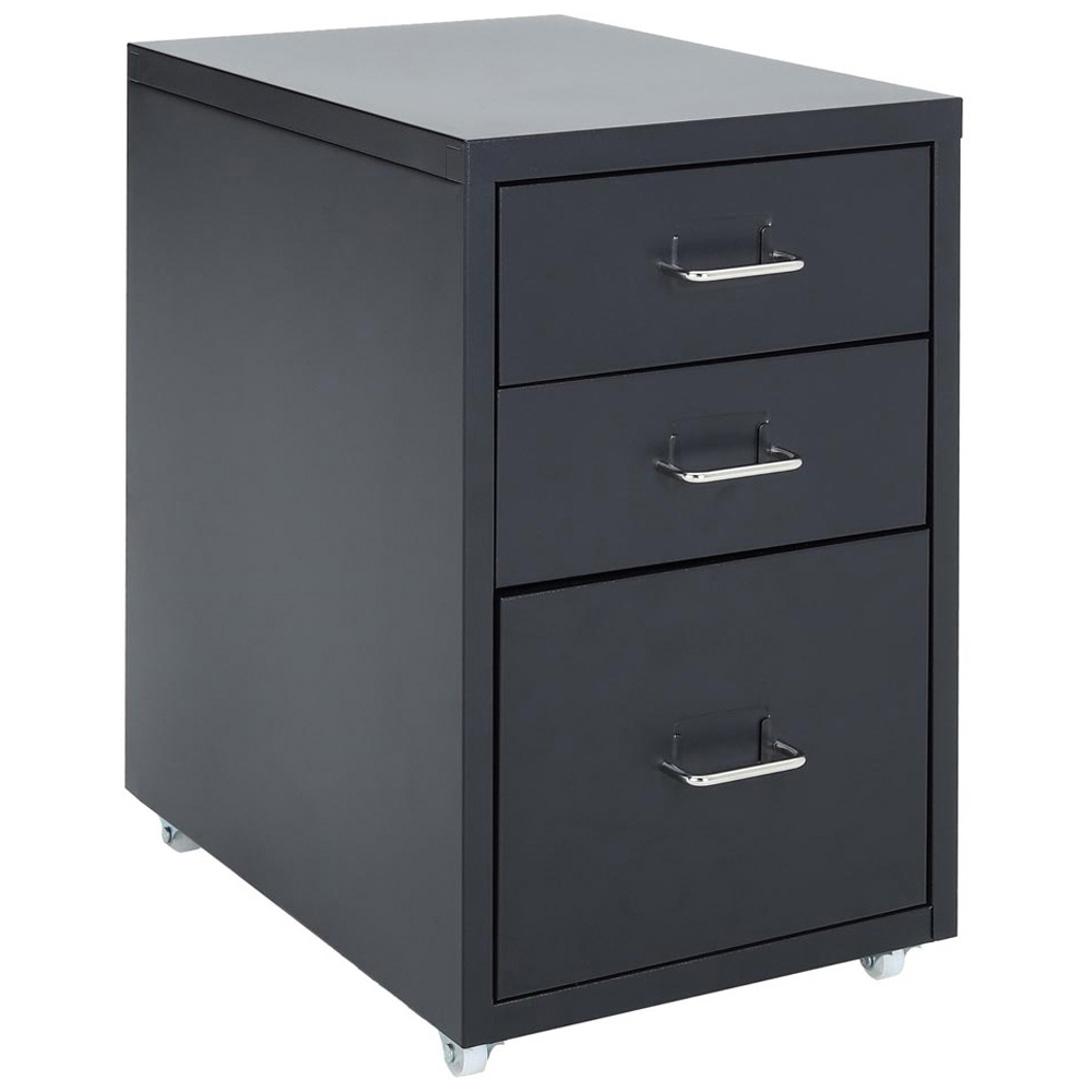 Living and Home Black 3 Tier Vertical File Cabinet with Wheels Image 2
