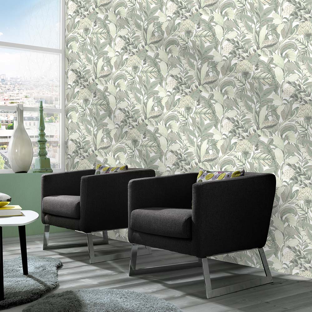 Erismann Paradise Floral Textured Green Non Woven Wallpaper Image 3