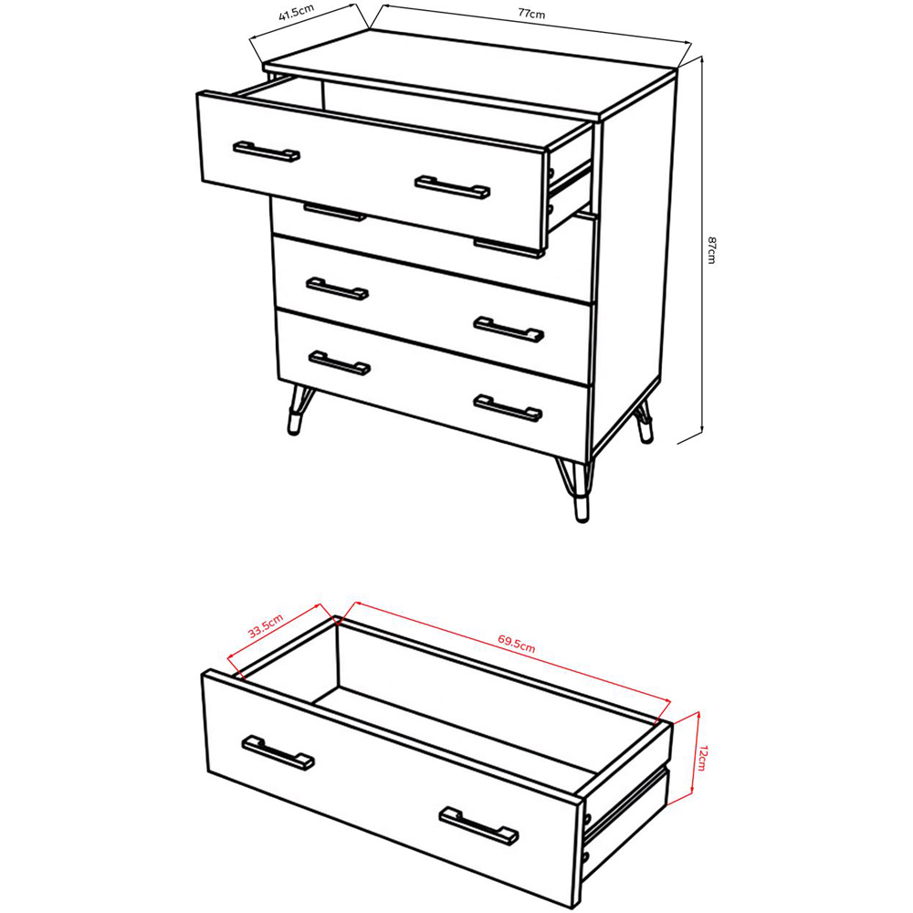 FWStyle Maldon 4 Drawer White Chest of Drawers Image 8