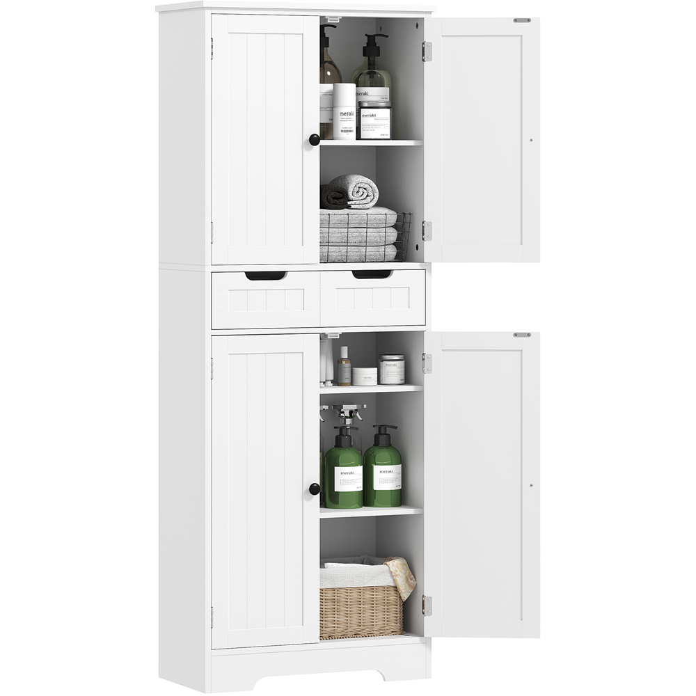 HOMCOM 4 Door 2 Drawer White Tall Bathroom Cabinet Image 2