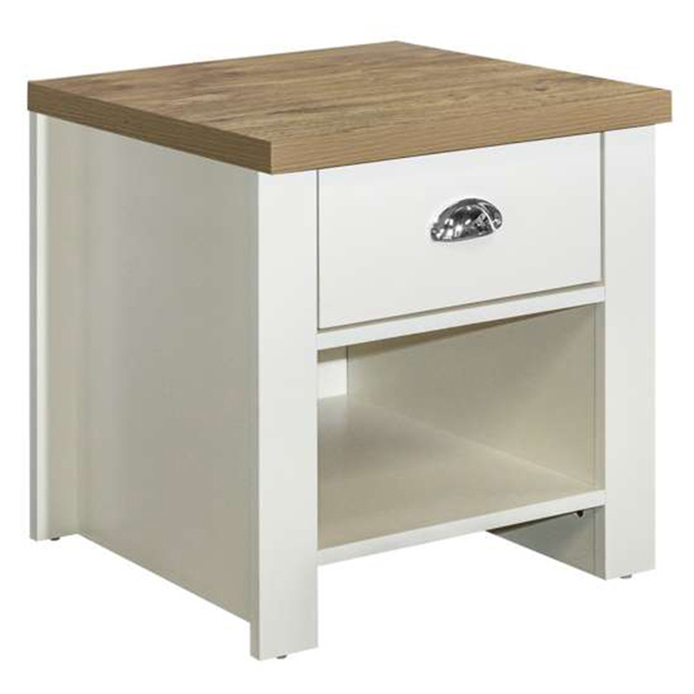 Highgate Single Drawer Cream and Oak Lamp Table Image 2
