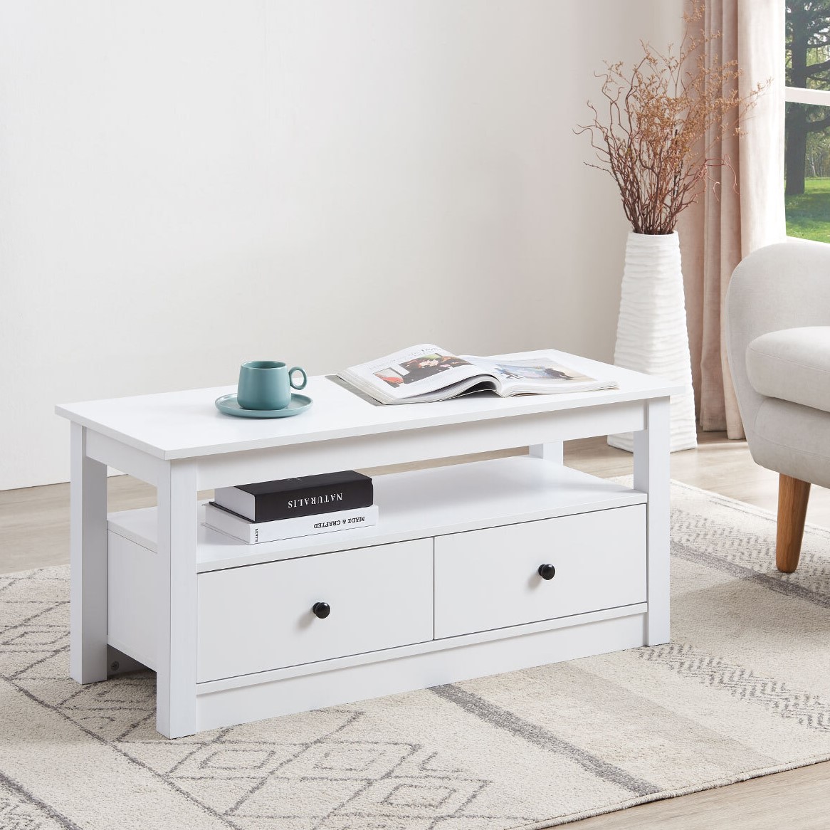 Windsor 2 Drawer White Coffee Table Image 5
