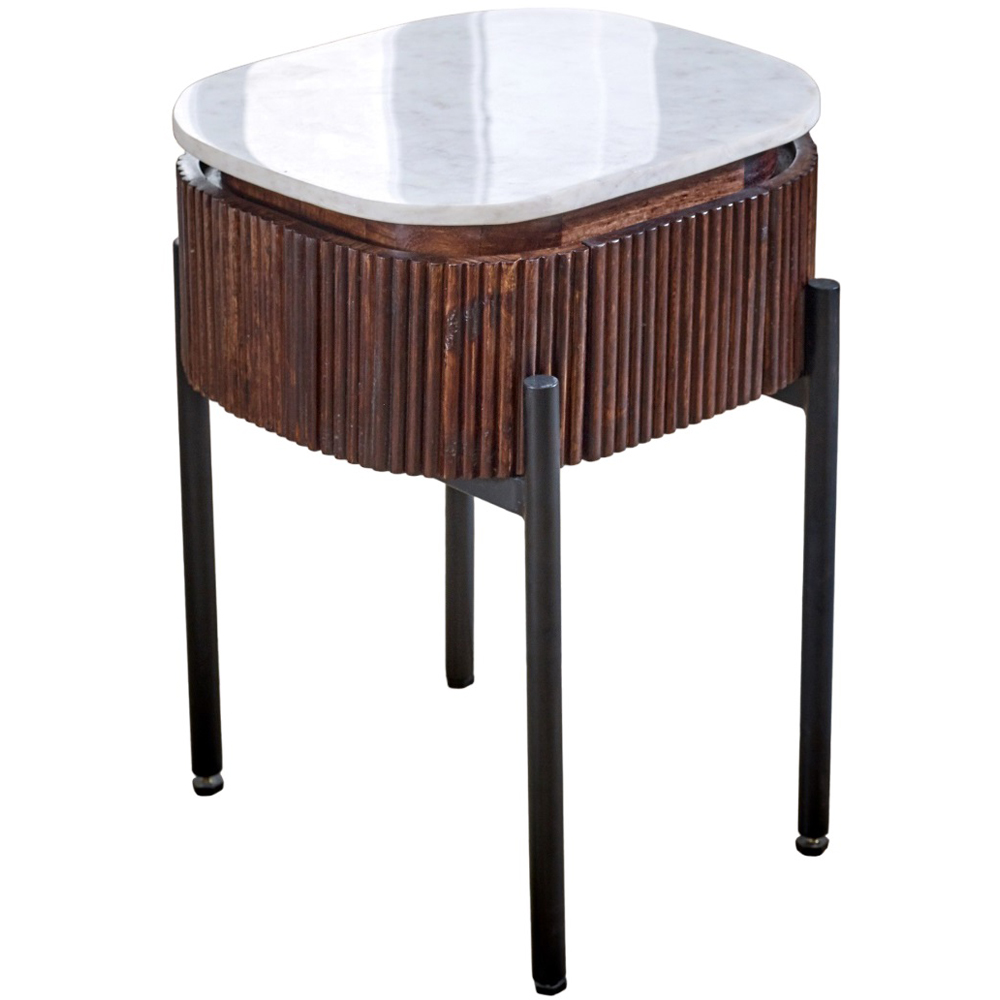Brooklyn Opal Single Drawer Marble Top Mango Wood Bedside Table Image 2