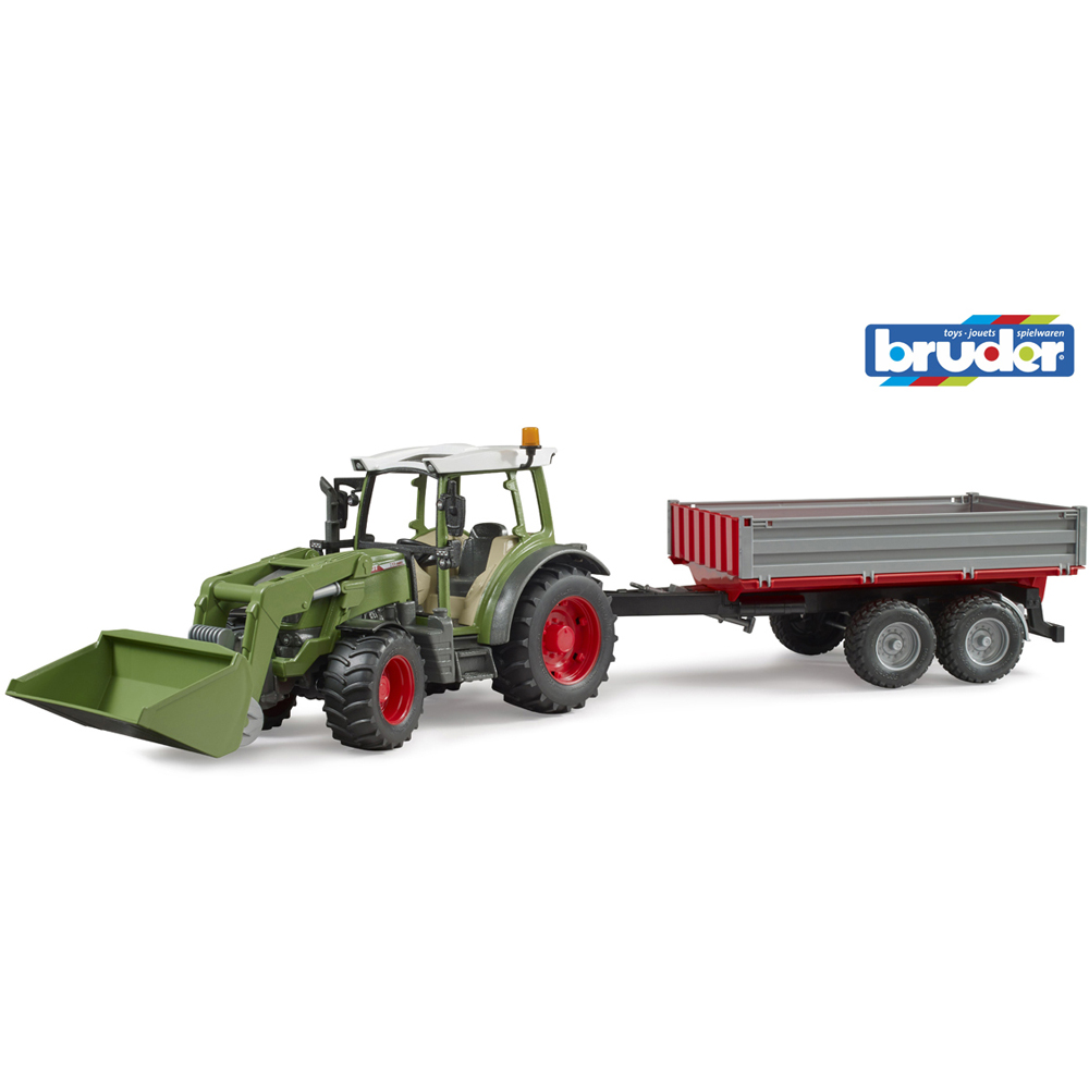 Bruder Kids Fendt Vario 211 Tractor Playset Model with Frontloader and Tipping Trailer Image 7